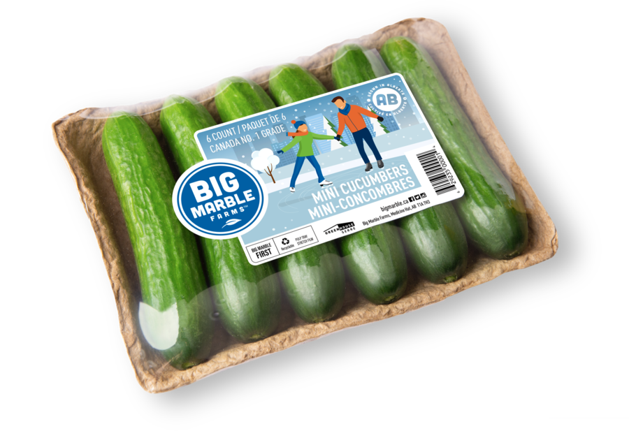 Cucumbers in compostable tray