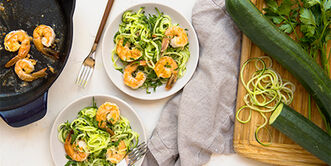 Fried Shrimp Over Cucumber Noodles
