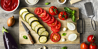 Sliced eggplants and tomatoes